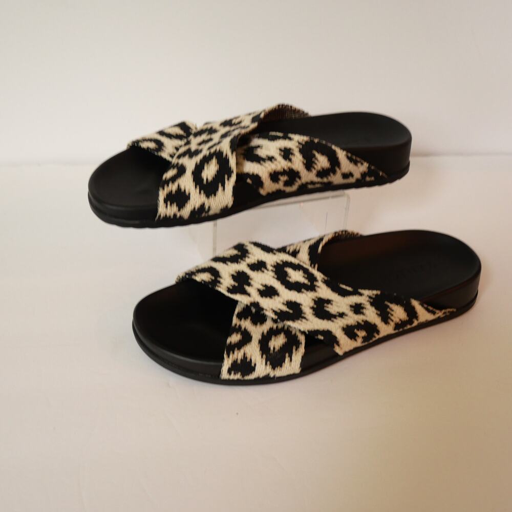 Rothy's Women's 7 Weekend Slide Cream Brown Brushed Leopard Sandals NEW